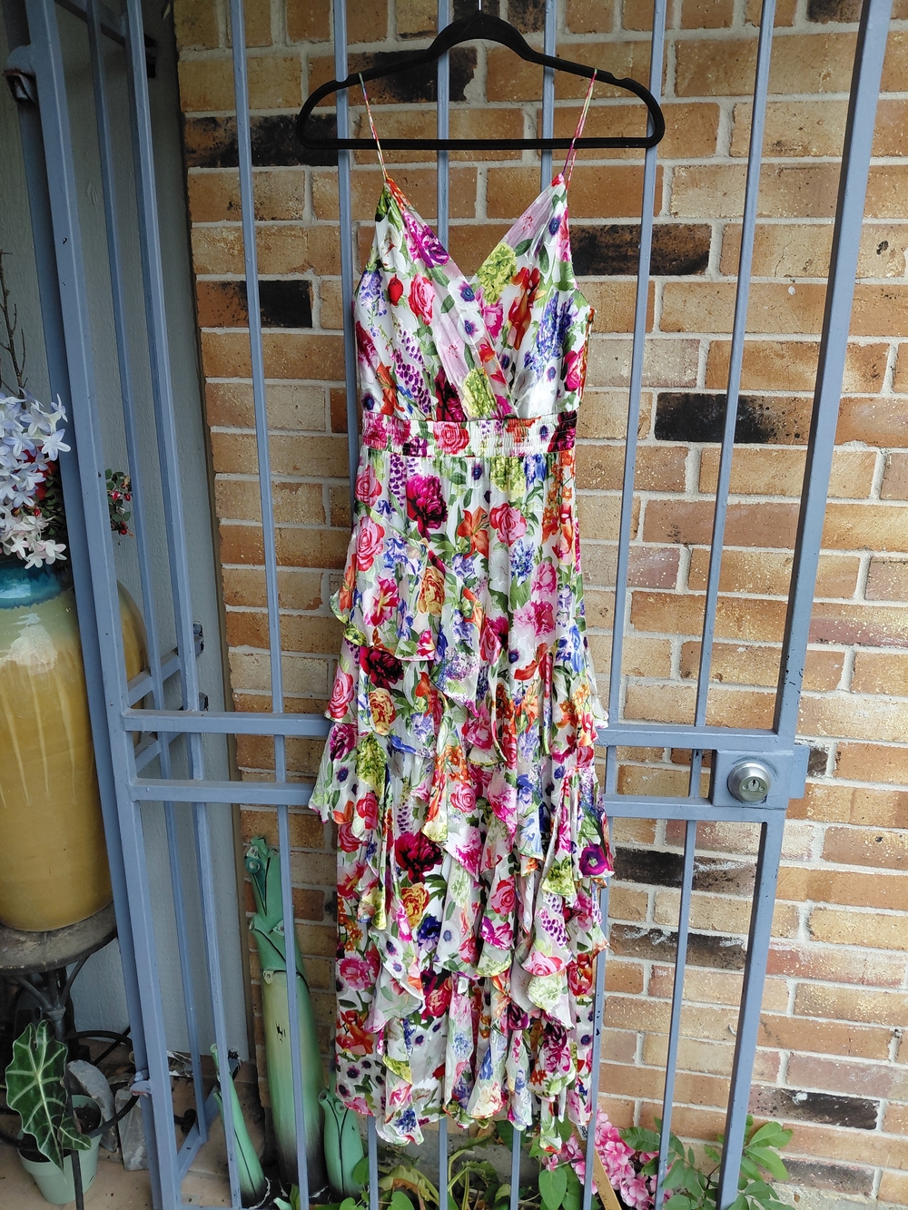 Alice + Olivia White Floral Multicolor Tiered Maxi Dress